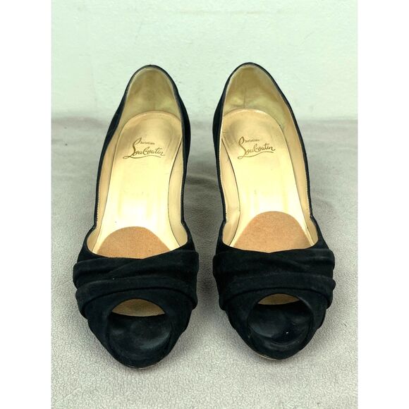 Christian Louboutin Black Red Bottom Suede Kitten Heels ShoesWomen's Size 37.5